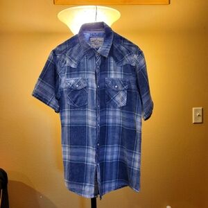 BKE Men's Denim Blue Plaid Button-Up Shirt